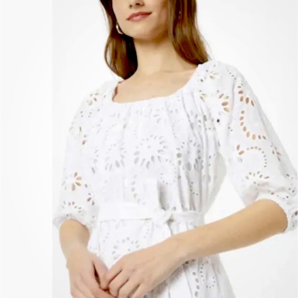 NWOT Hugo BOSS Dolara White Cotton Eyelet Embroidered Midi Dress Size 2